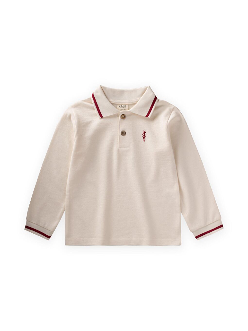 Uzun Kollu Polo Yaka T-Shırt 2-10 Yaş Ekru