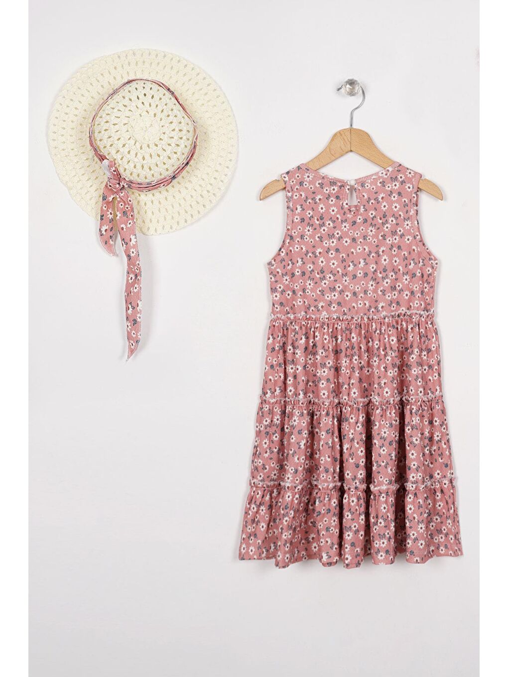 Bisiklet Yaka Sıfır Kol Şapka Aksesuarlı Kahverengi Renk Kız Çocuk Elbise-2