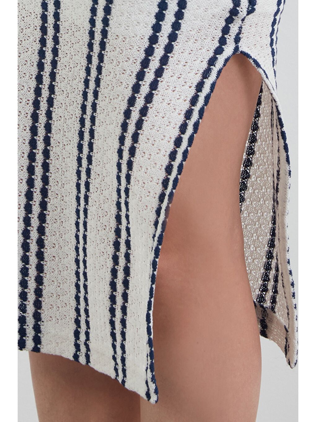 Lacivert Çizgili Askılı Triko Elbise-4