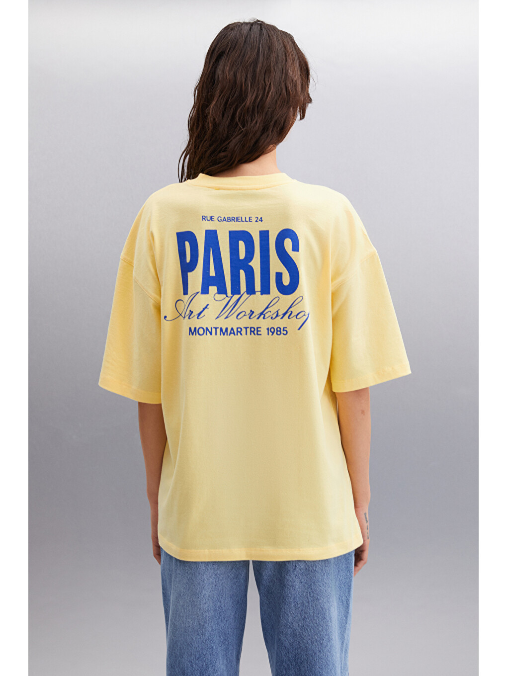 Gıllıan Kadın Ön Ve Arka Baskı Detaylı Oversize &100 Organik Pamuklu Sarı T-shirt-1