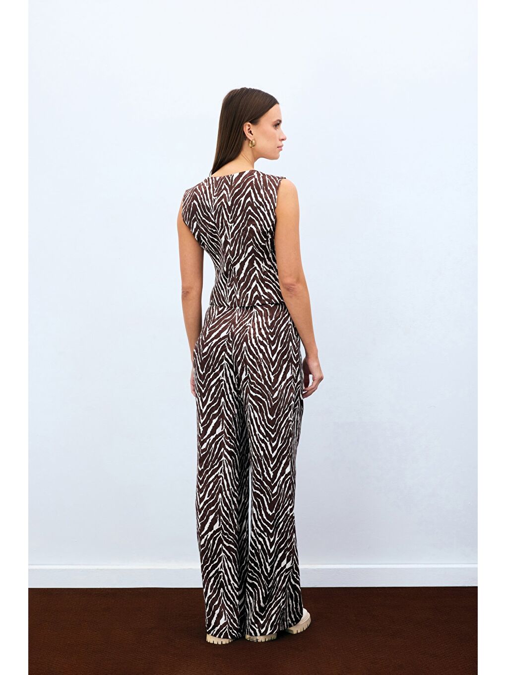 Kahverengi Zebra Desen Pantolon - Kahve-3