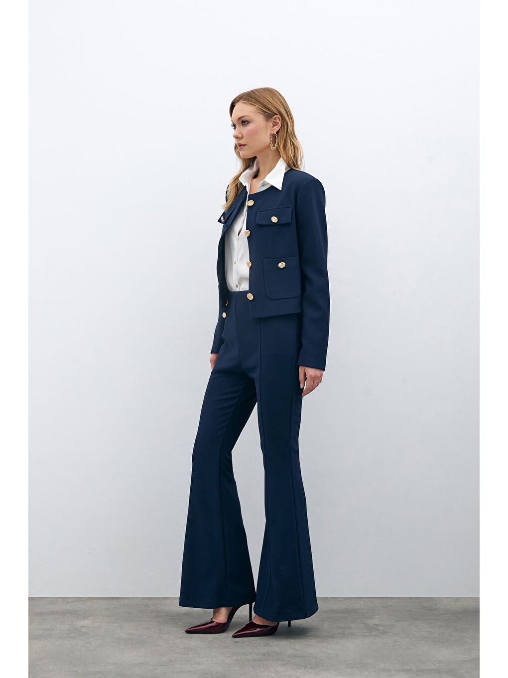 İspanyol Paça Pantolon - Lacivert-4