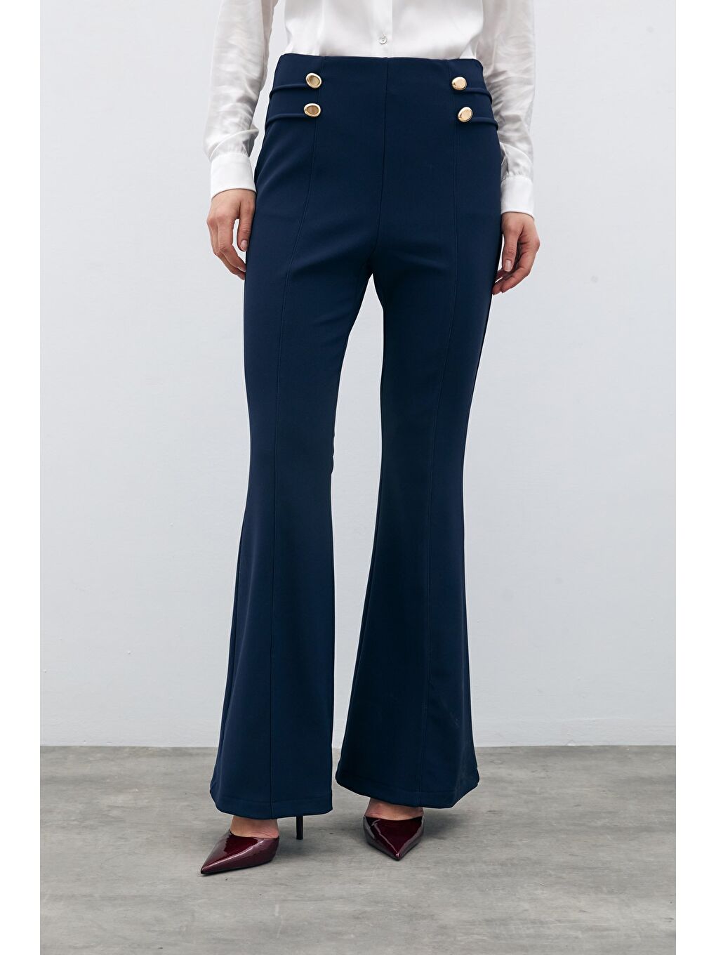 İspanyol Paça Pantolon - Lacivert-5