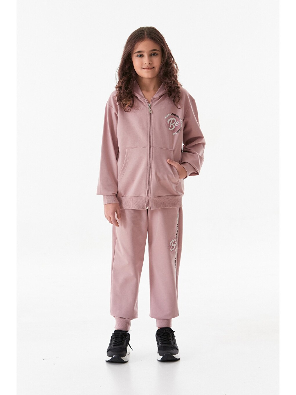 Pembe Yazı Baskılı Jogger Kız Çocuk Eşofman Takımı