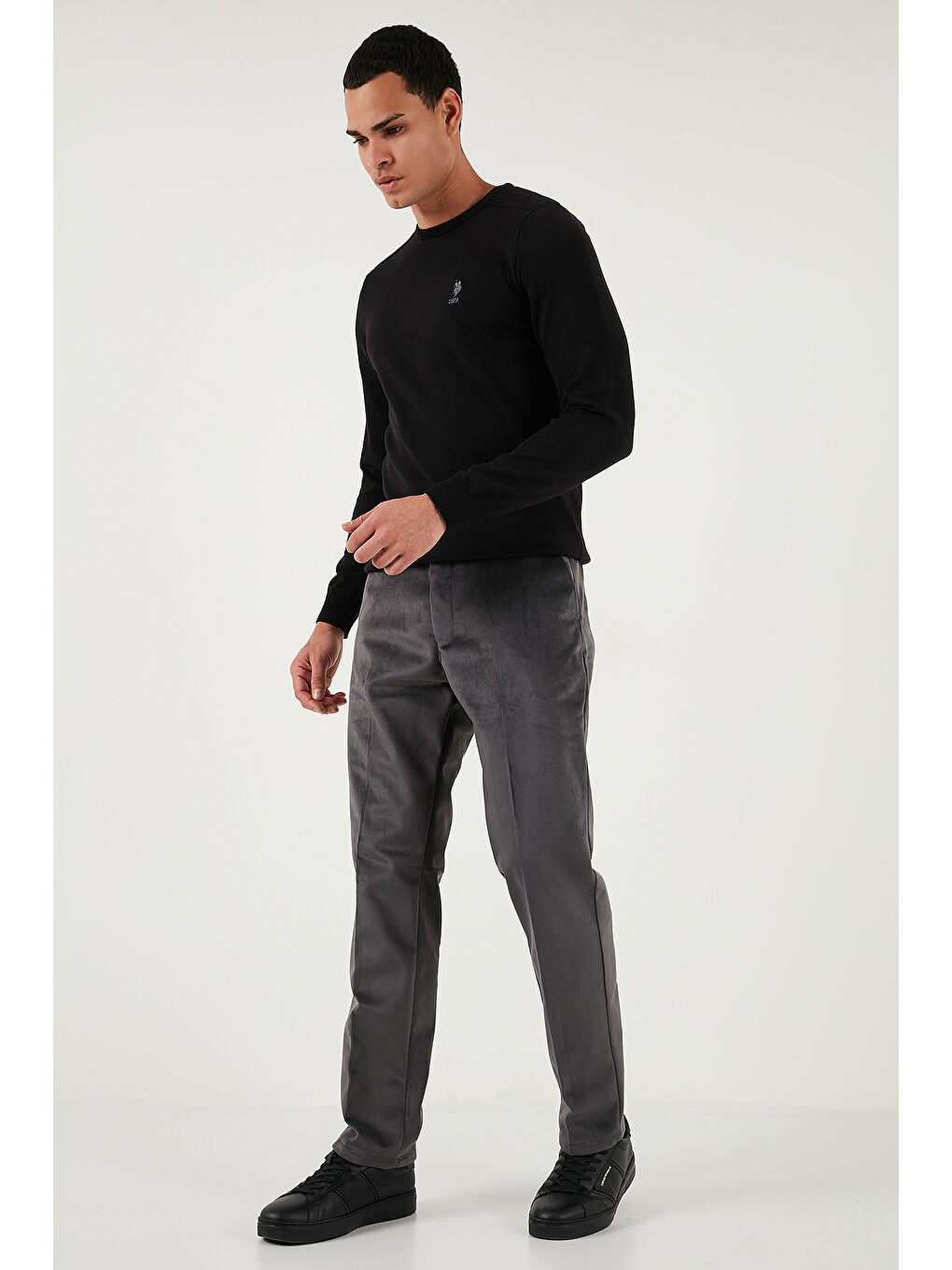 Gri Normal Bel Regular Fit Düz Paça Erkek Kadife Pantolon 645MERLIN-2