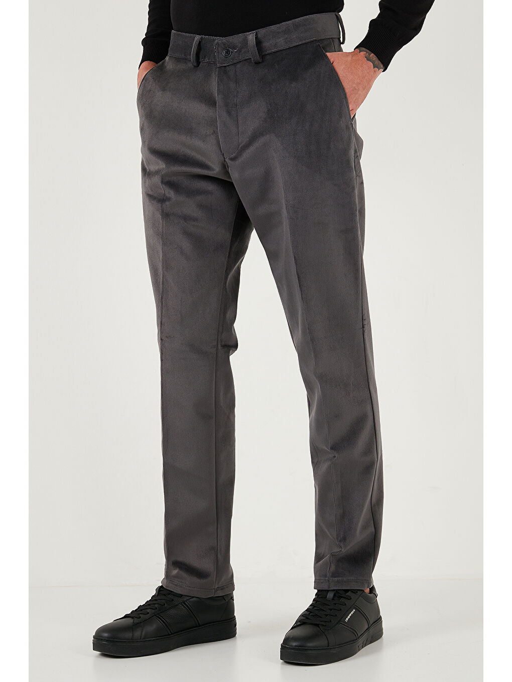 Gri Normal Bel Regular Fit Düz Paça Erkek Kadife Pantolon 645MERLIN-3