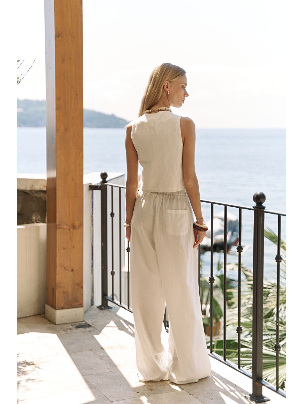 Moibel Bağcık Detay Ekru Crop Pantolon Takım-3