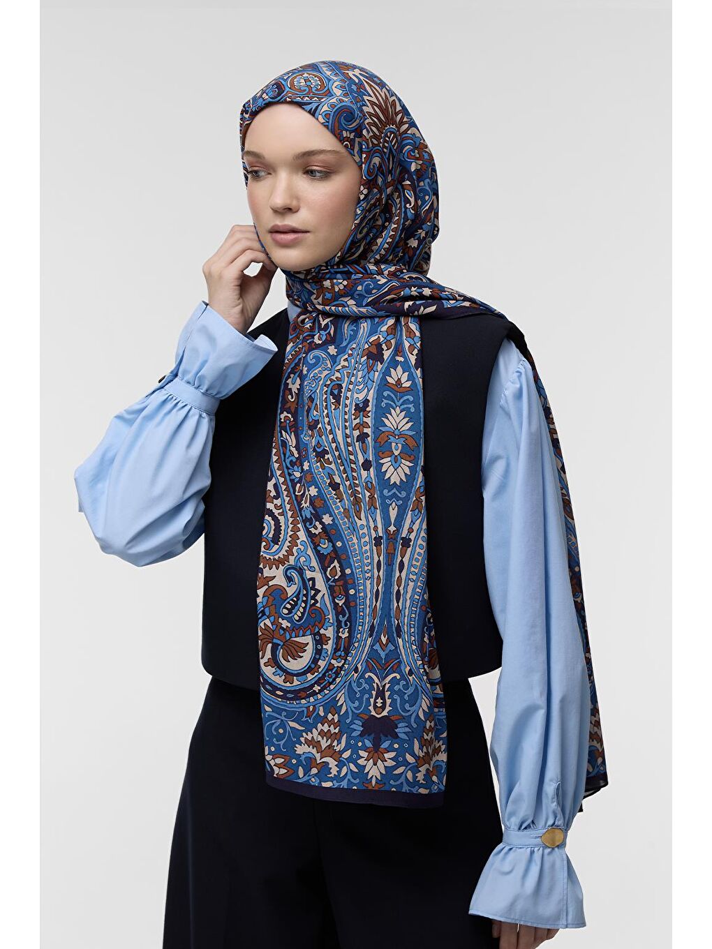 Lacivert Deluxe Şal Kajal Desenli