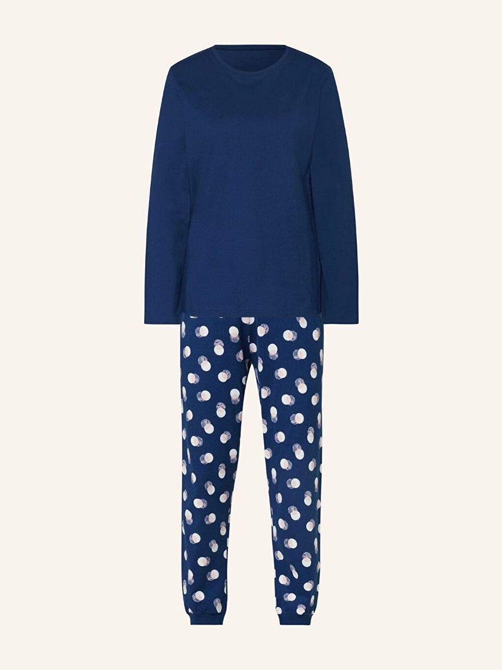 Mavi %100 Saf Pamuk Uzun Kollu Alt Desenli Pijama Takım-1