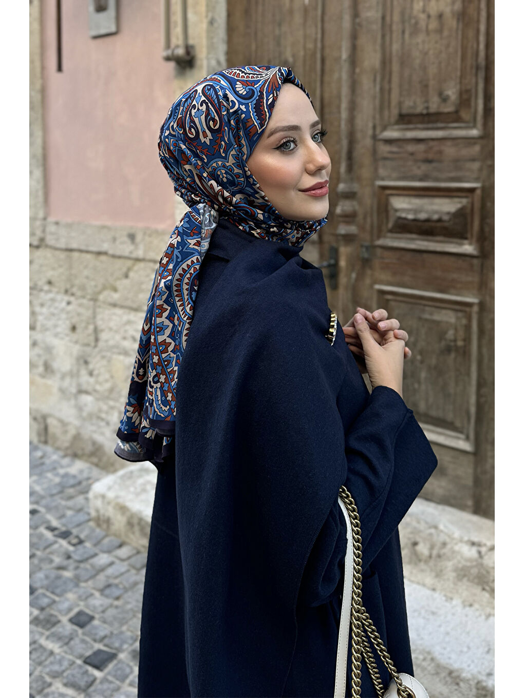 Lacivert Deluxe Şal Kajal Desenli-6