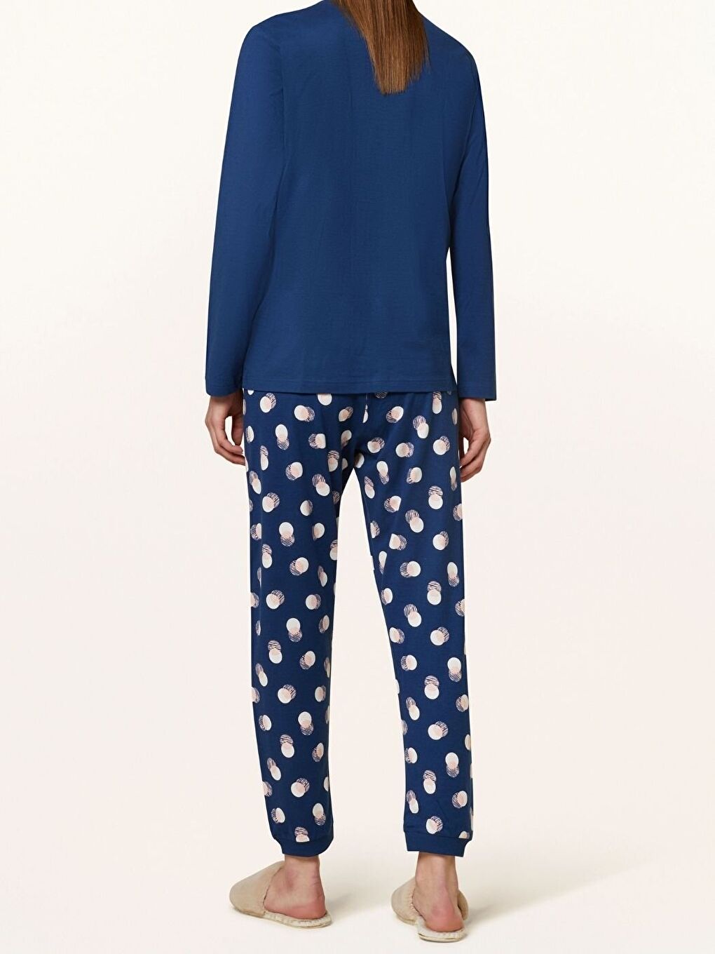 Mavi %100 Saf Pamuk Uzun Kollu Alt Desenli Pijama Takım-3