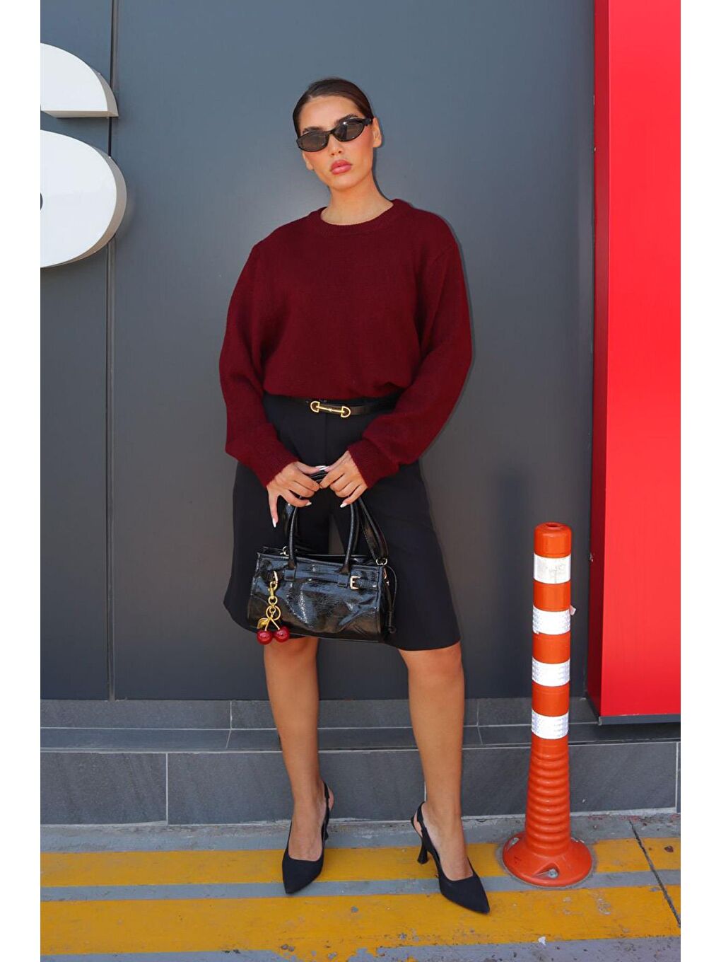 Bordo Bisiklet Yaka Kadın Triko Kazak Mg2494-3