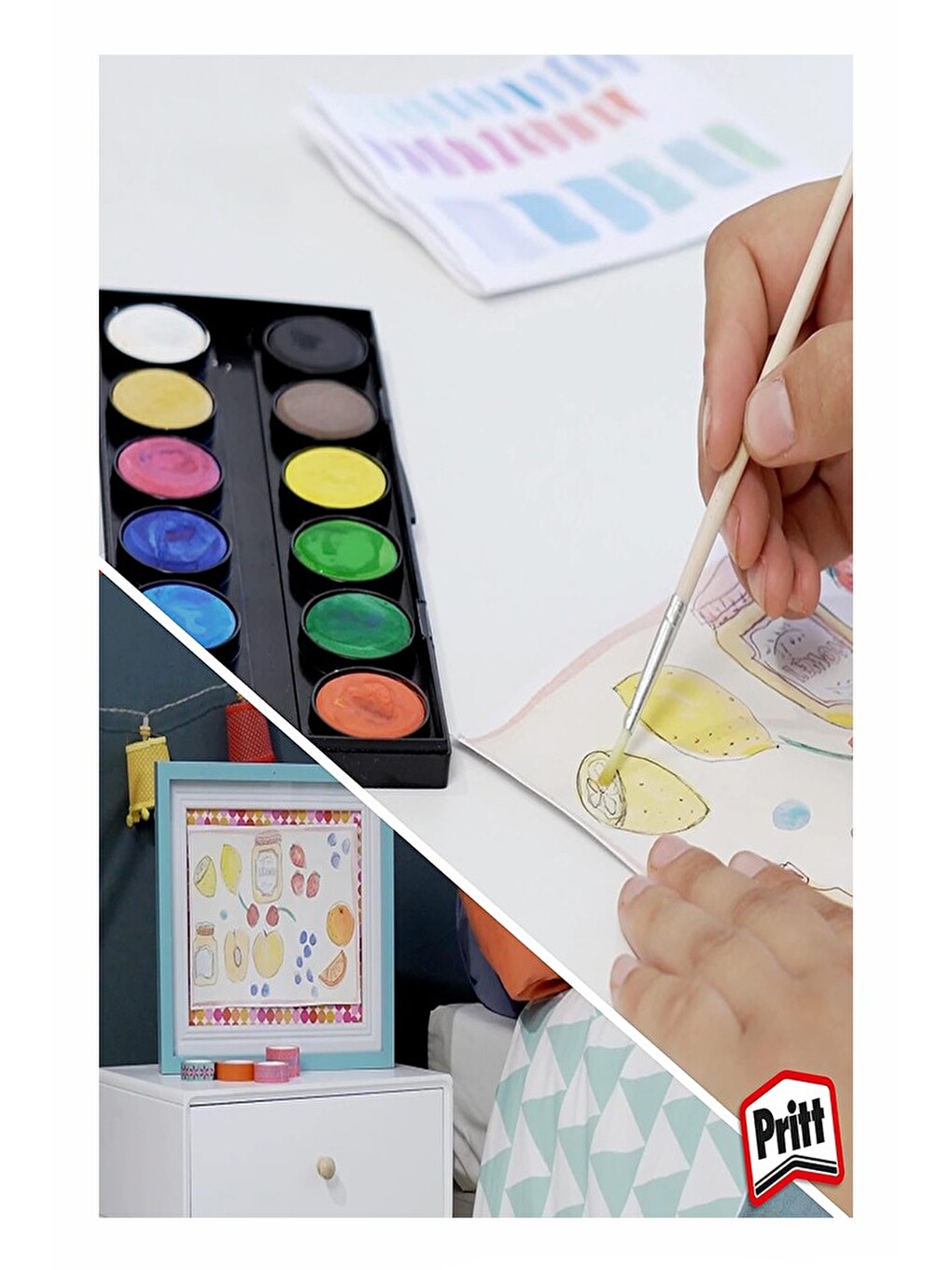 12 Renk Sulu Boya 1 Paket Fırça Hediyeli 12 Li Pritt Suluboya Canlı Renkler 28 Mm Boya Çapı Büyük Bo-4