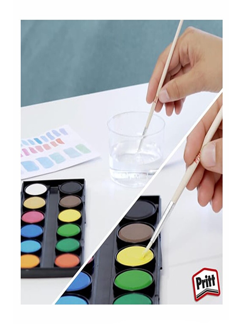 12 Renk Sulu Boya 1 Paket Fırça Hediyeli 12 Li Pritt Suluboya Canlı Renkler 28 Mm Boya Çapı Büyük Bo-5