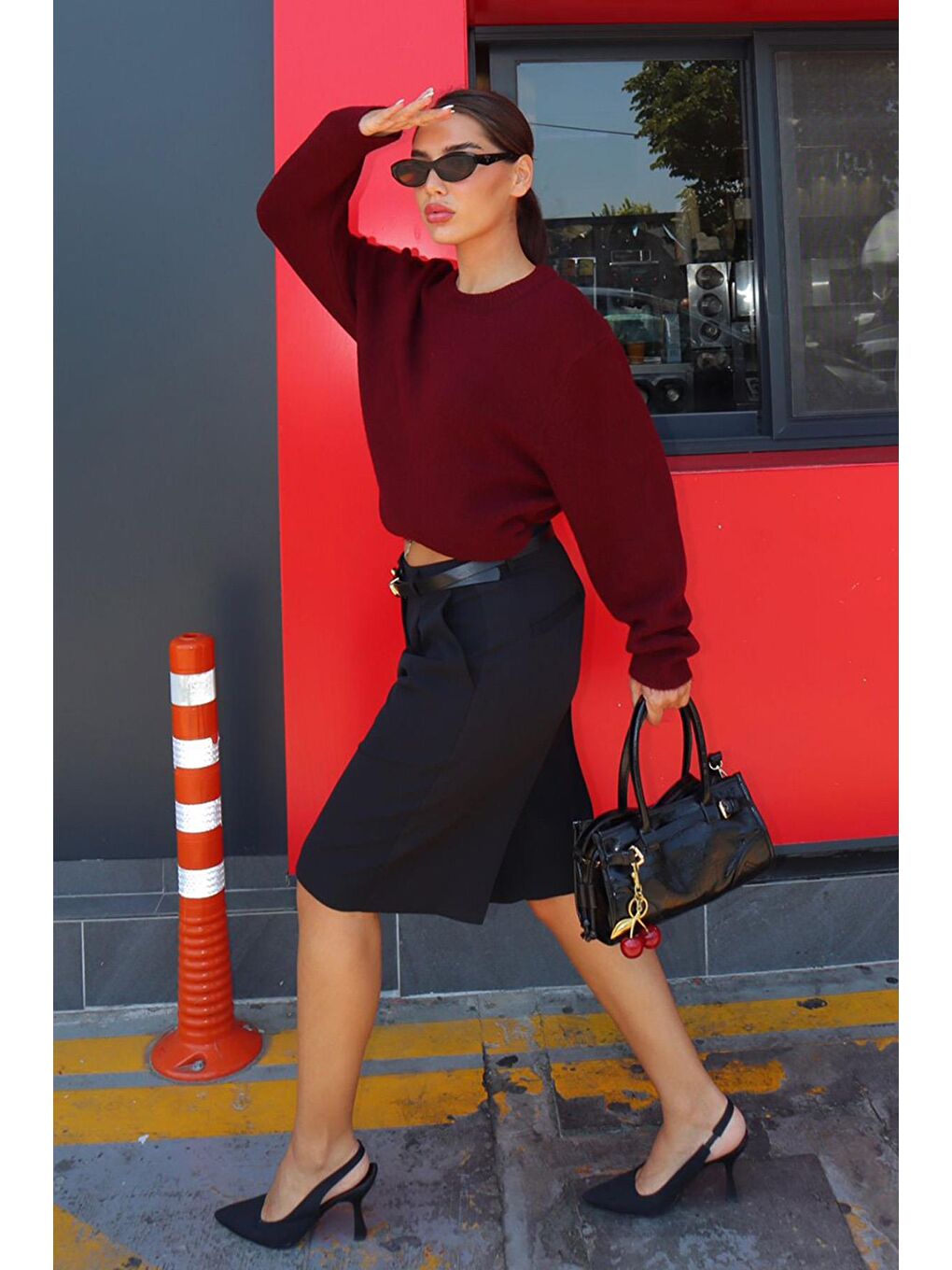 Bordo Bisiklet Yaka Kadın Triko Kazak Mg2494-5