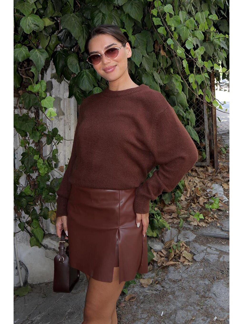 Kahverengi Bisiklet Yaka Kadın Triko Kazak Mg2494-5