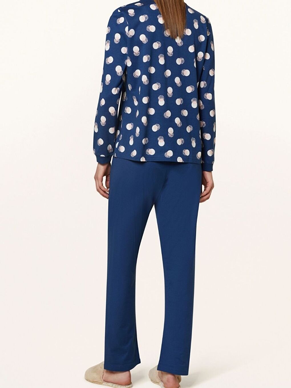 Mavi Düğmeli %100 Saf Pamuk Uzun Kollu Üst Desenli Pijama Takım-2