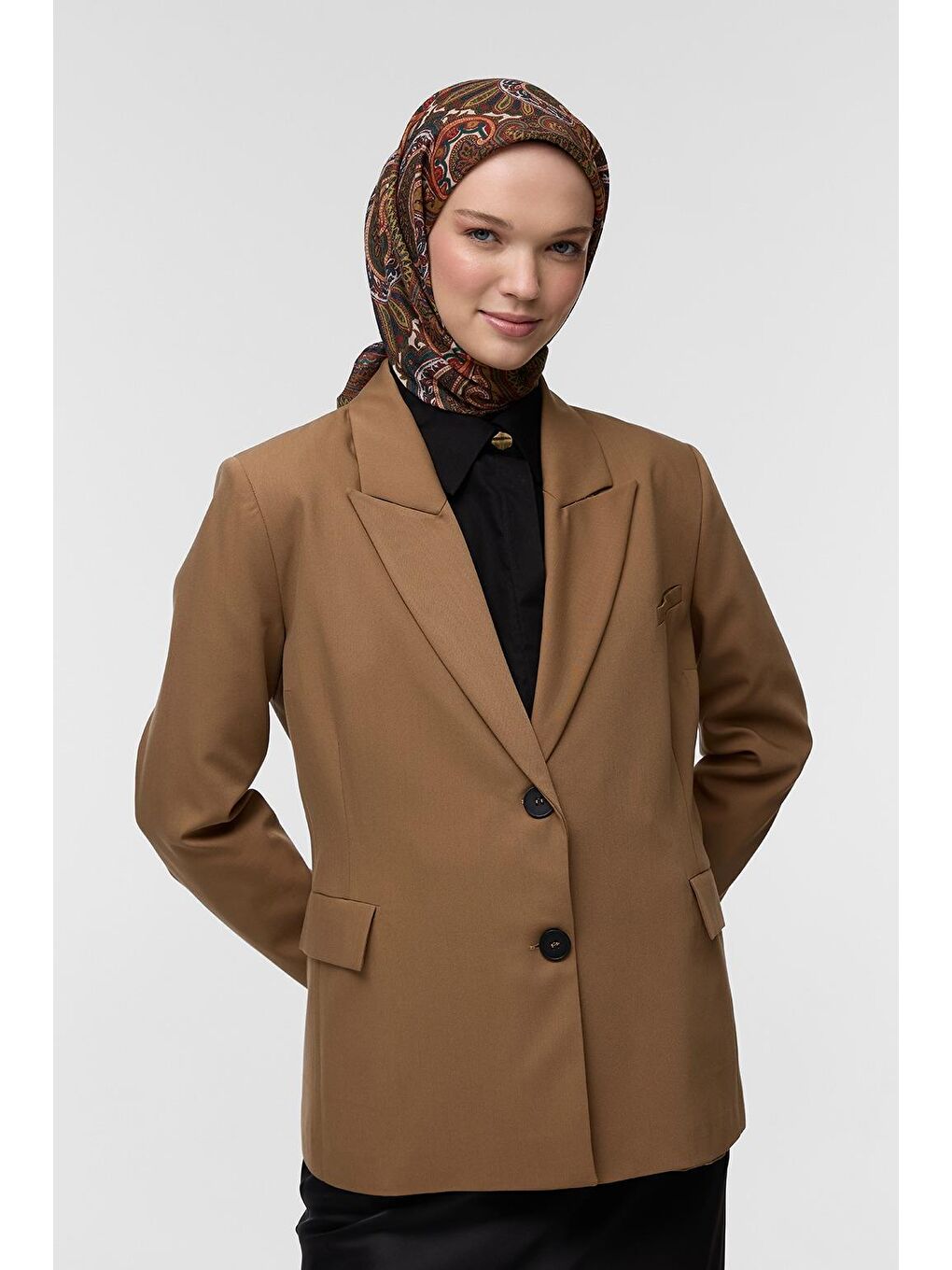 Kahverengi Desenli Pamuk Eşarp Tiya-5