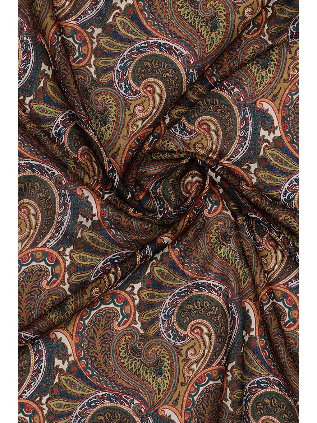 Kahverengi Desenli Pamuk Eşarp Tiya-6