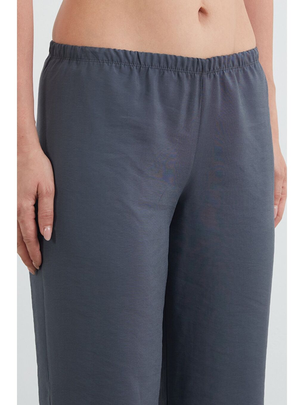 Antrasit Beli Lastikli Düşük Bel Modal Palazzo Pantolon-4