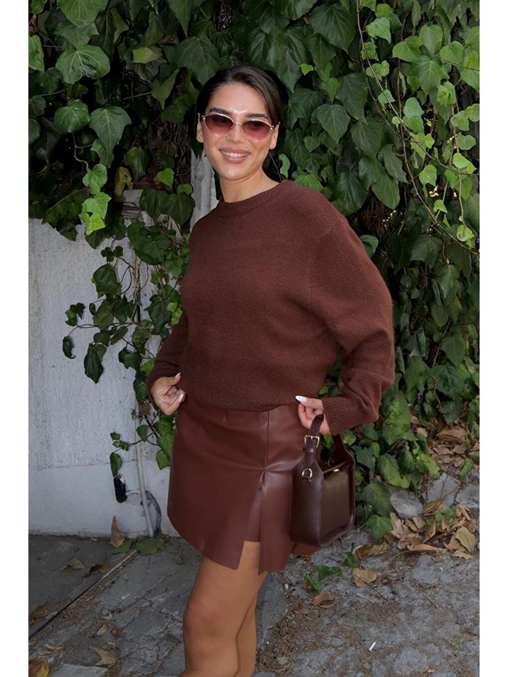 Kahverengi Bisiklet Yaka Kadın Triko Kazak Mg2494-6