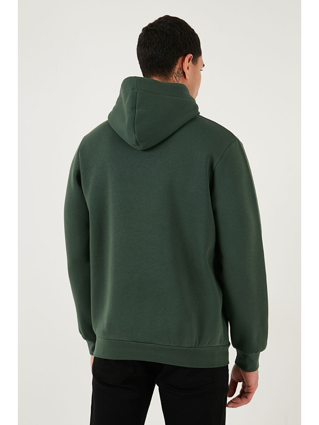 Yeşil Slim Fit Kapüşonlu Kanguru Cepli İçi Tüylü Yumuşak Şardonlu Erkek Sweat 5905281-6