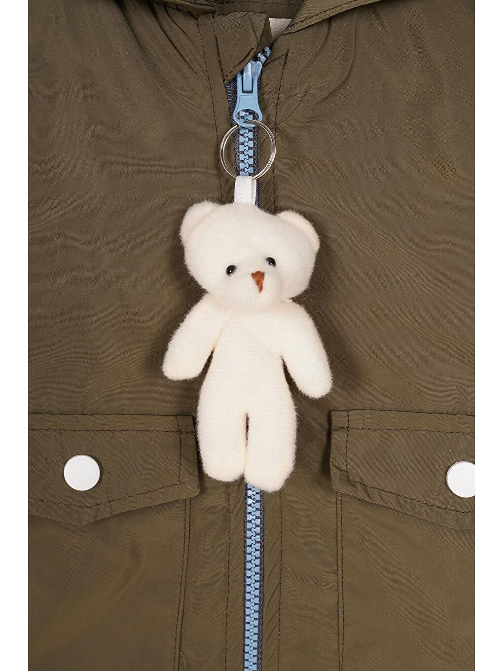 Kapüşonlu Uzun Kol Fermuarlı Ayıcık Aksesuarlı Yeşil Renk Erkek Çocuk Yağmurluk-2