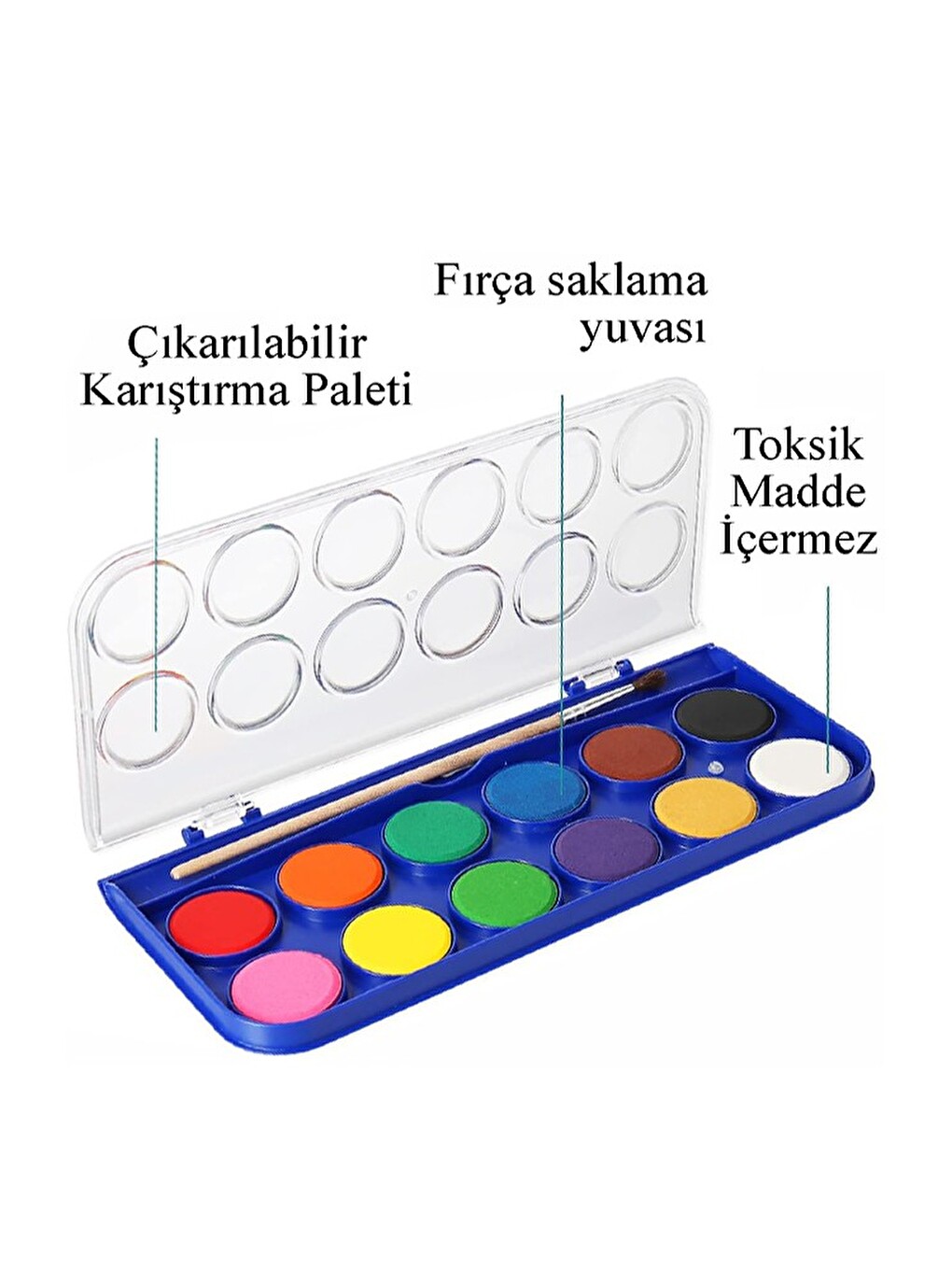 12 Renk Sulu Boya 30mm Büyük 1 Paket Giotto 12 Li Suluboya Fırça Hediyeli Canlı Renkler Acquerelli K-1