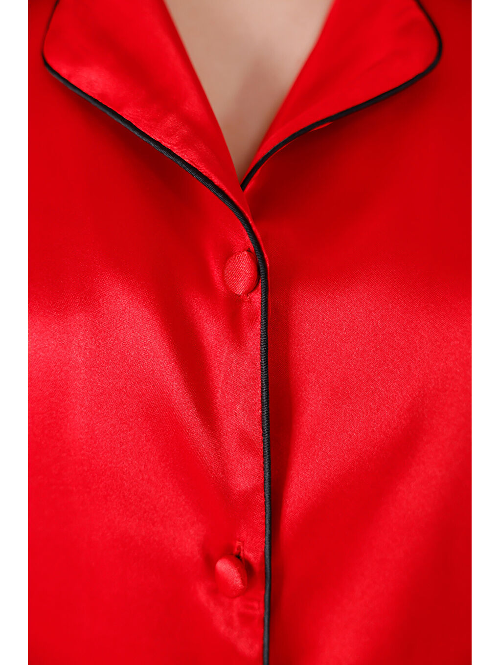 Kırmızı Saten Pijama Takımı-4