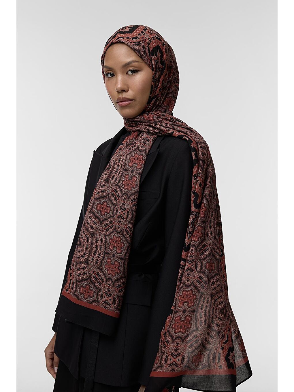 Kırmızı Deluxe Şal Asha Desenli-2