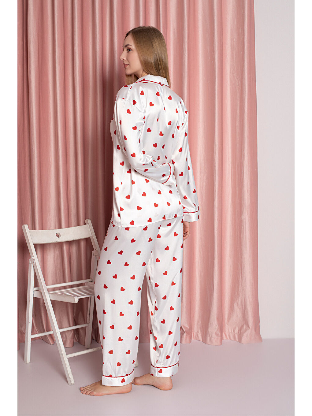 Ekru Krem Saten Pijama Takımı-2