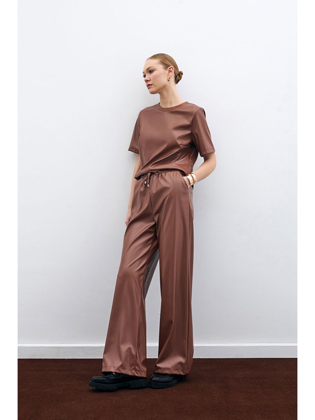 Kahverengi Salaş Deri Pantolon - Kahve-1