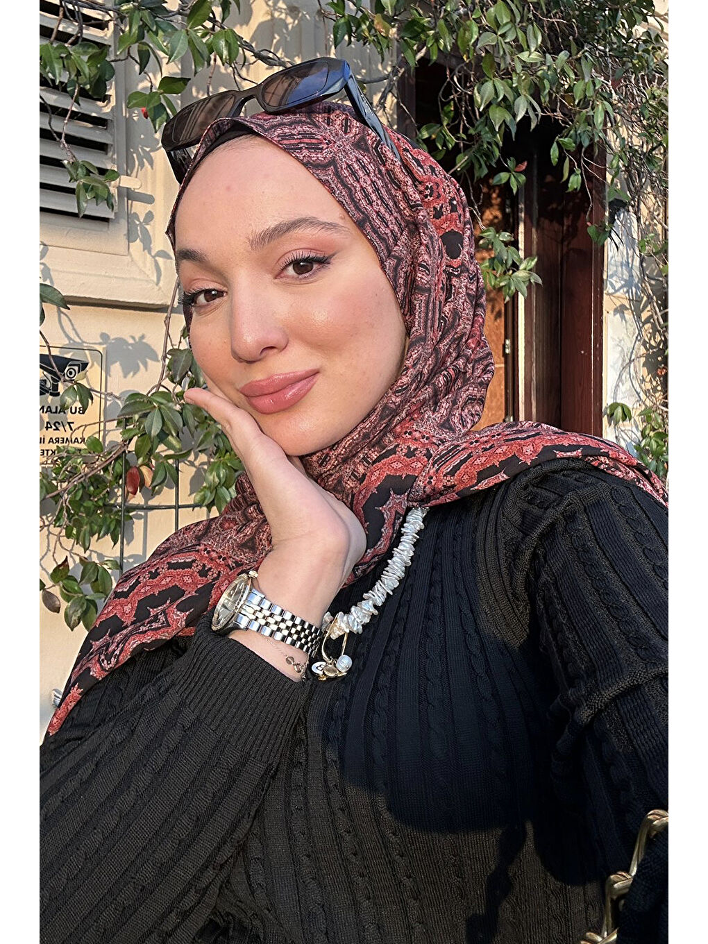 Kırmızı Deluxe Şal Asha Desenli-8