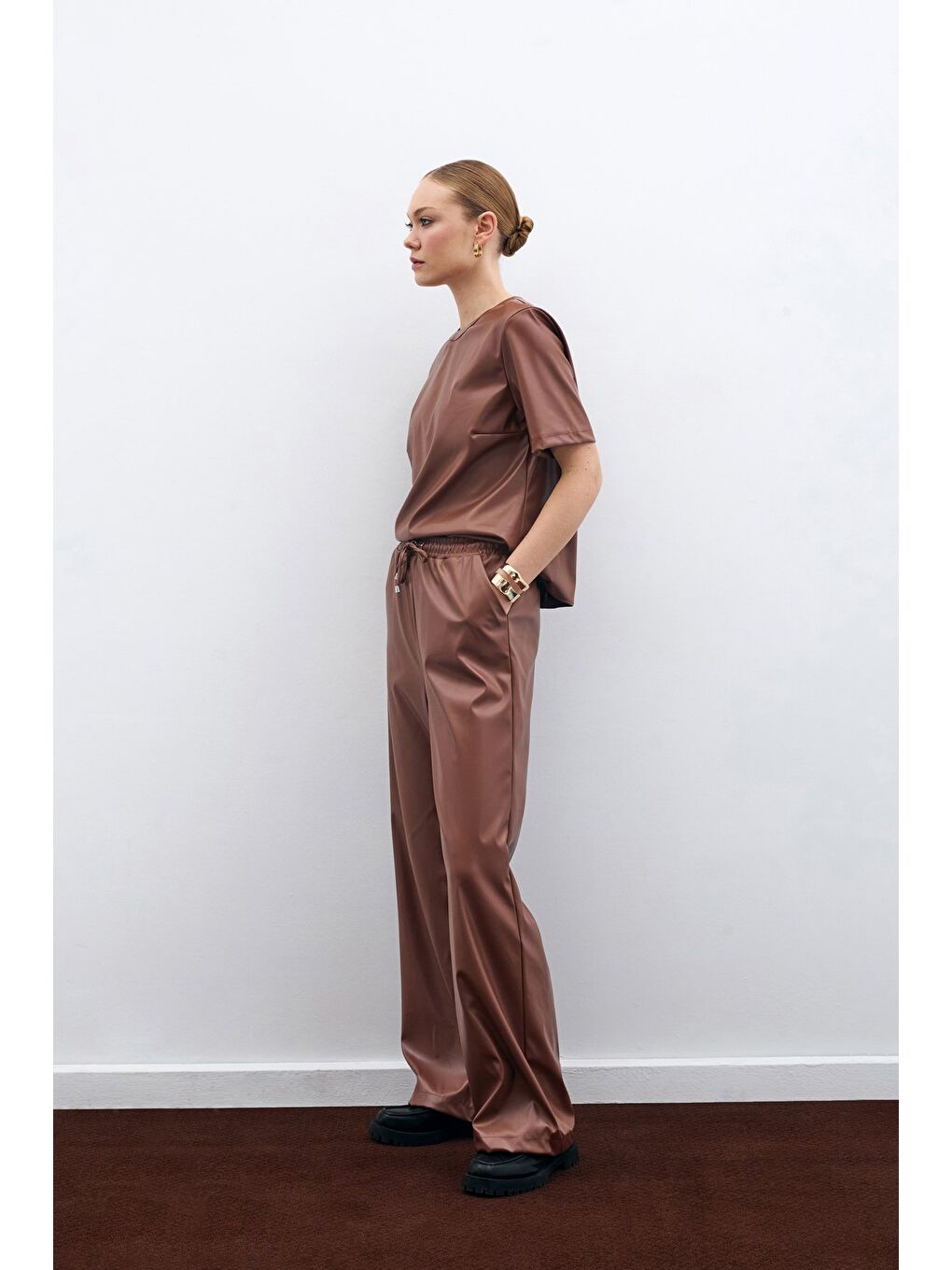 Kahverengi Salaş Deri Pantolon - Kahve-2