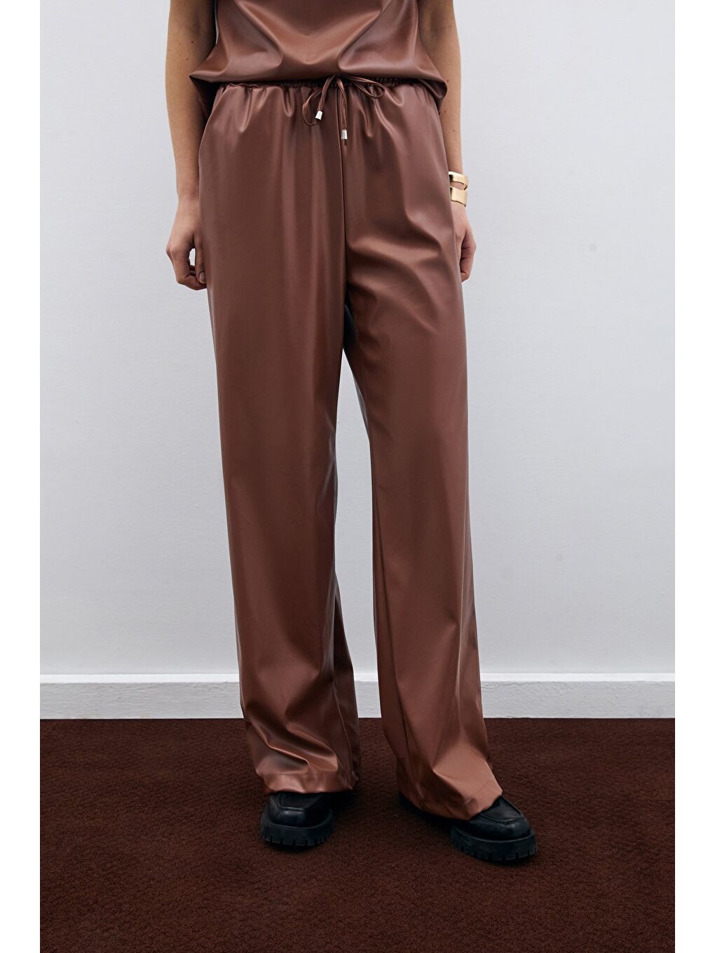 Kahverengi Salaş Deri Pantolon - Kahve-3