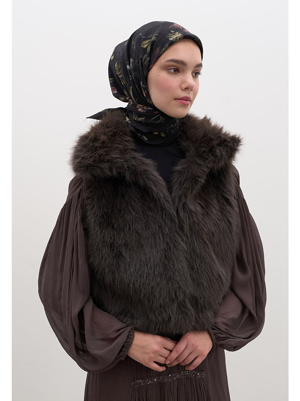 Gısele Desen Pamuklu Viskon Eşarp Siyah