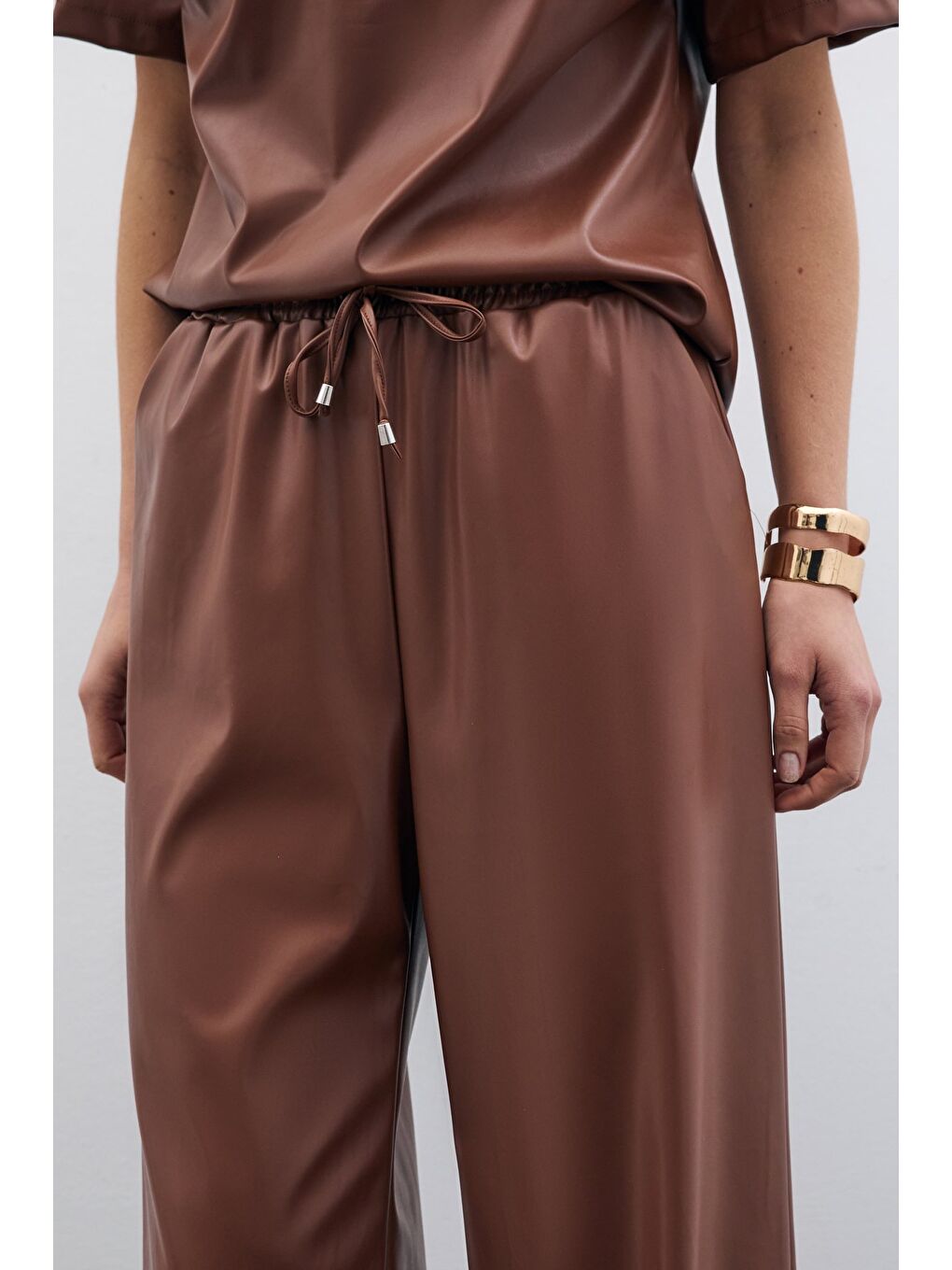 Kahverengi Salaş Deri Pantolon - Kahve-4