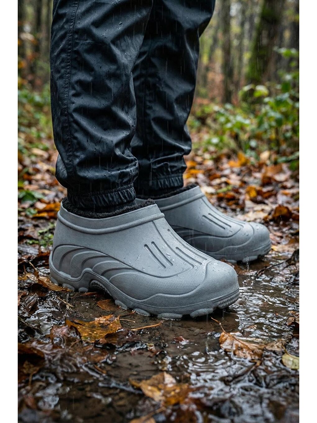 Gri Erkek Kışlık İçi Pelüşlü Çıkarılıabilir Rahat Taban Kısa Eva Kar Bot-2