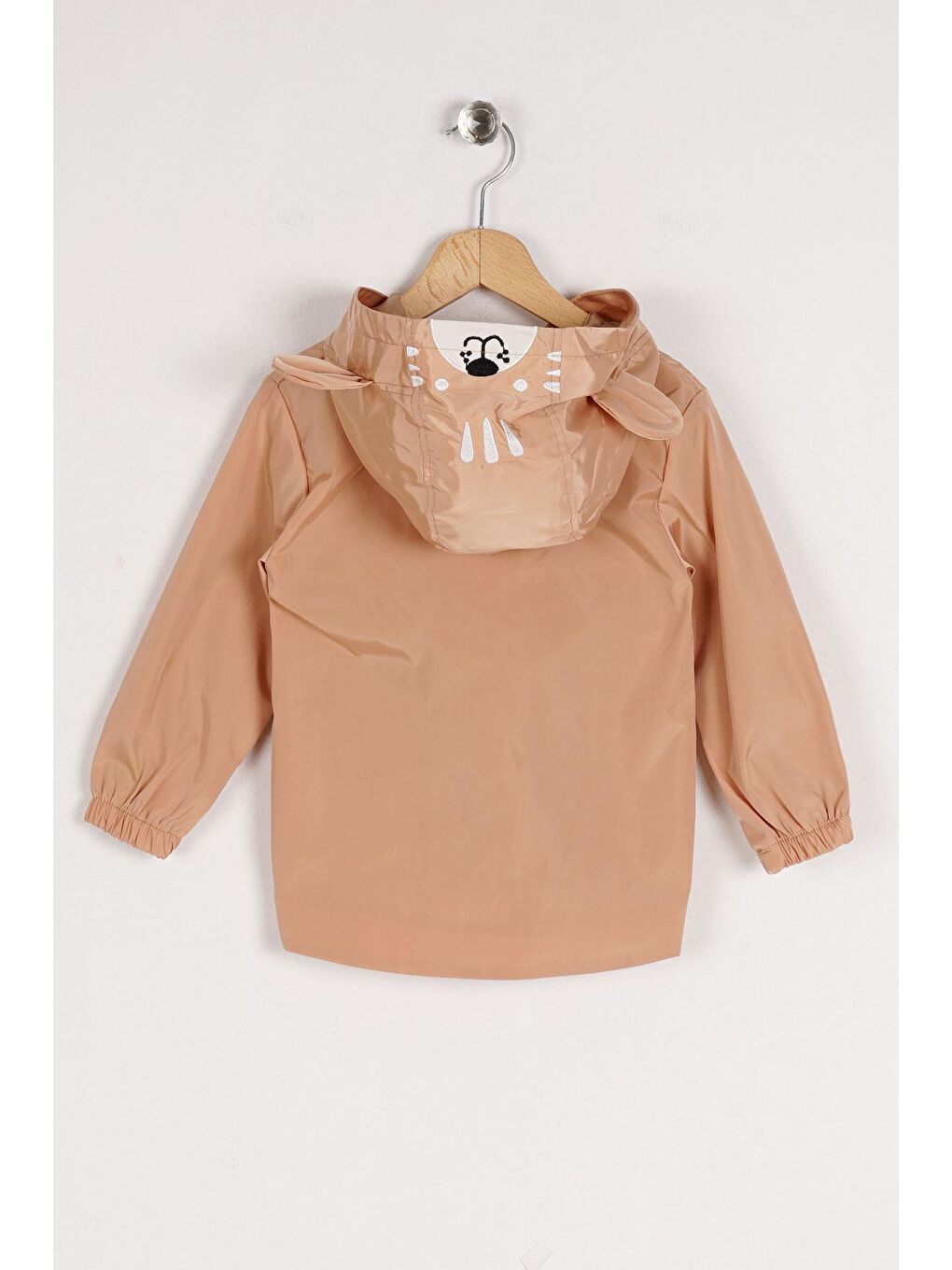 Kahverengi Kapüşonlu Uzun Kol Fermuarlı Ayıcık Aksesuarlı Camel Renk Erkek Çocuk Yağmurluk-2