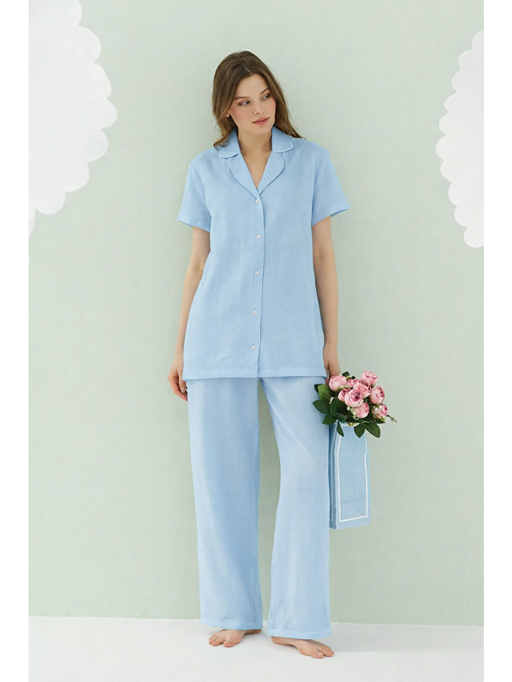 Mavi Serena Önden Düğmeli Pijama Takım