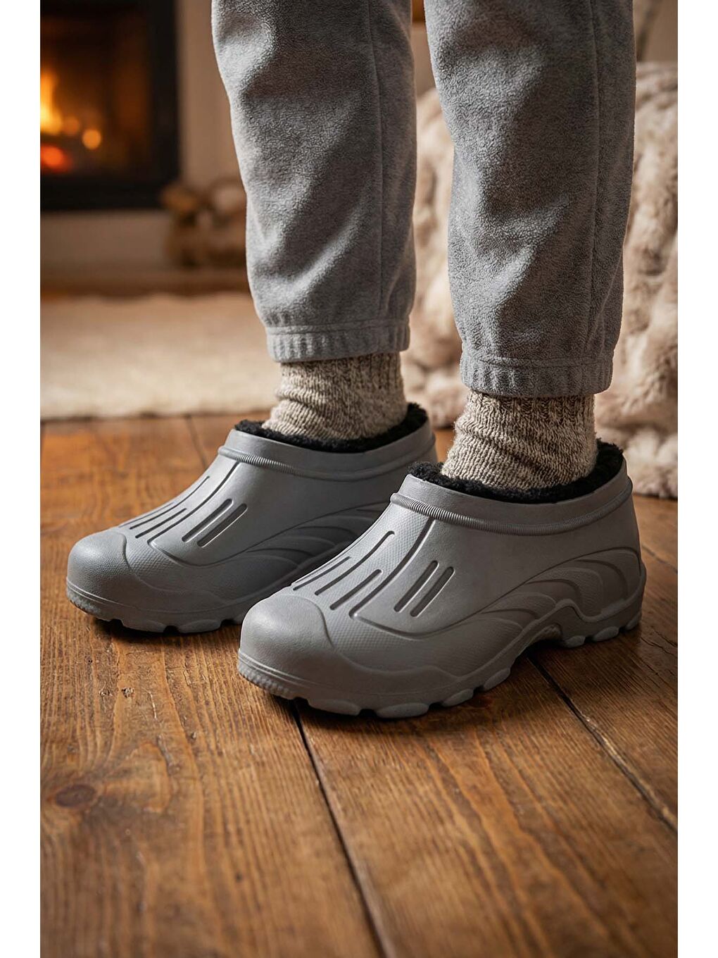 Gri Erkek Kışlık İçi Pelüşlü Çıkarılıabilir Rahat Taban Kısa Eva Kar Bot-3