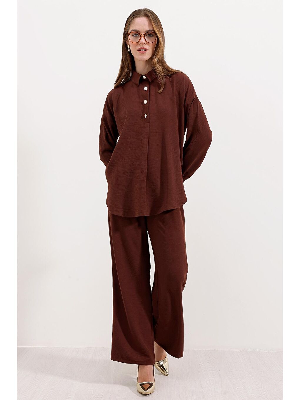 6631 Oversize Alt-Üst Takım - Kahverengi-2