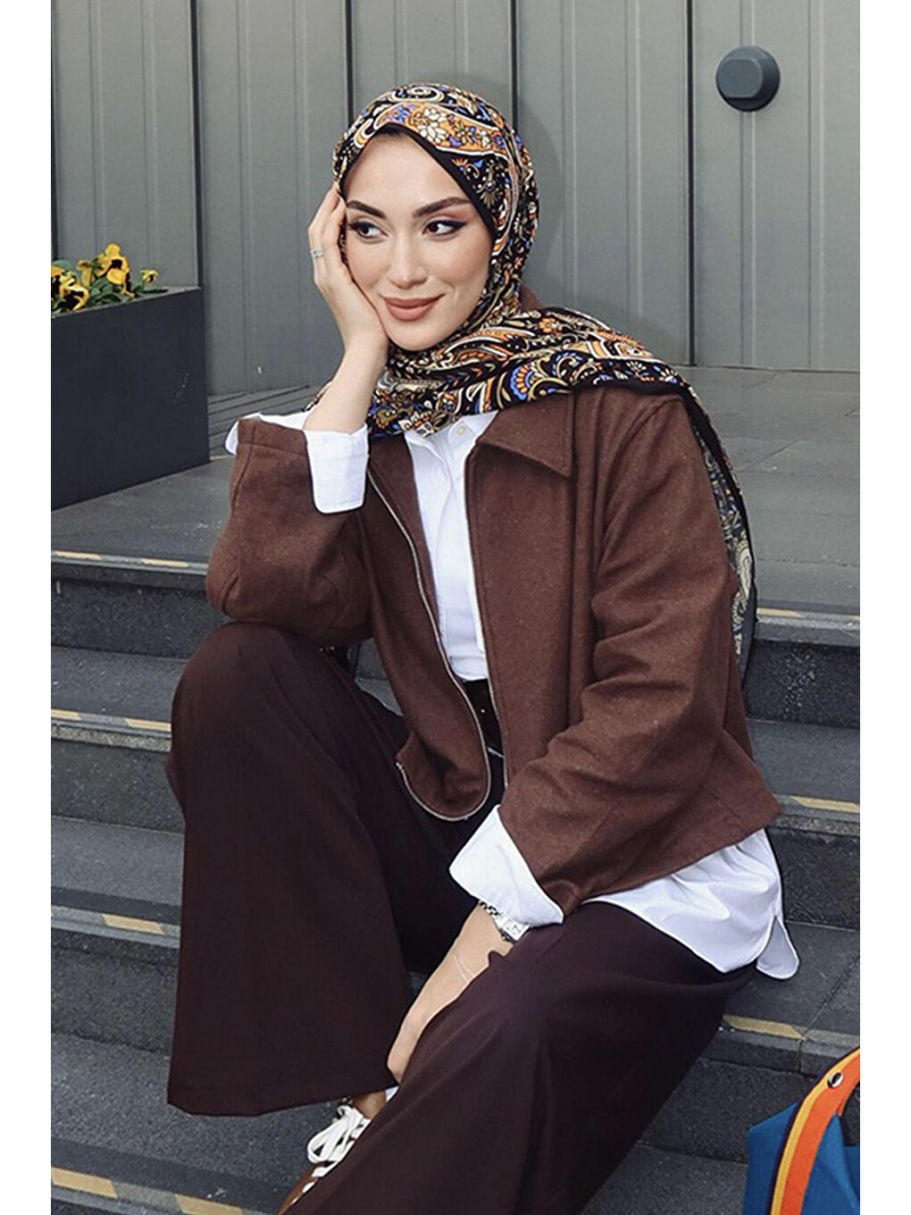 Siyah Deluxe Şal Priya Desenli-7