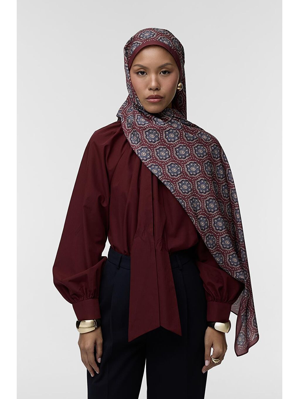 Bordo Daily Print Şal Ruby Desenli-1