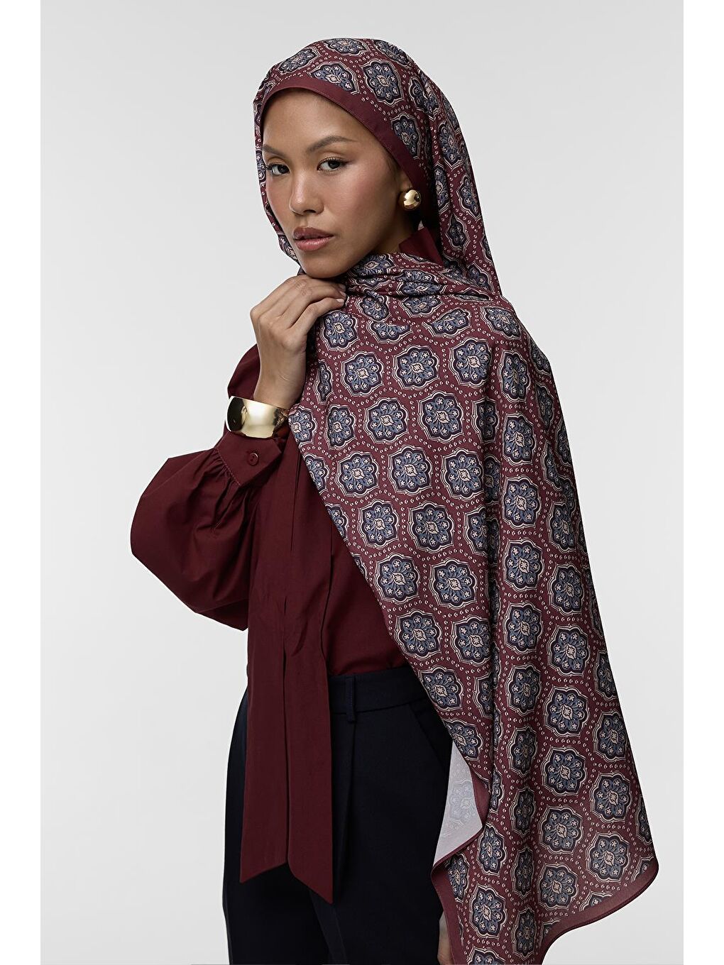 Bordo Daily Print Şal Ruby Desenli-2