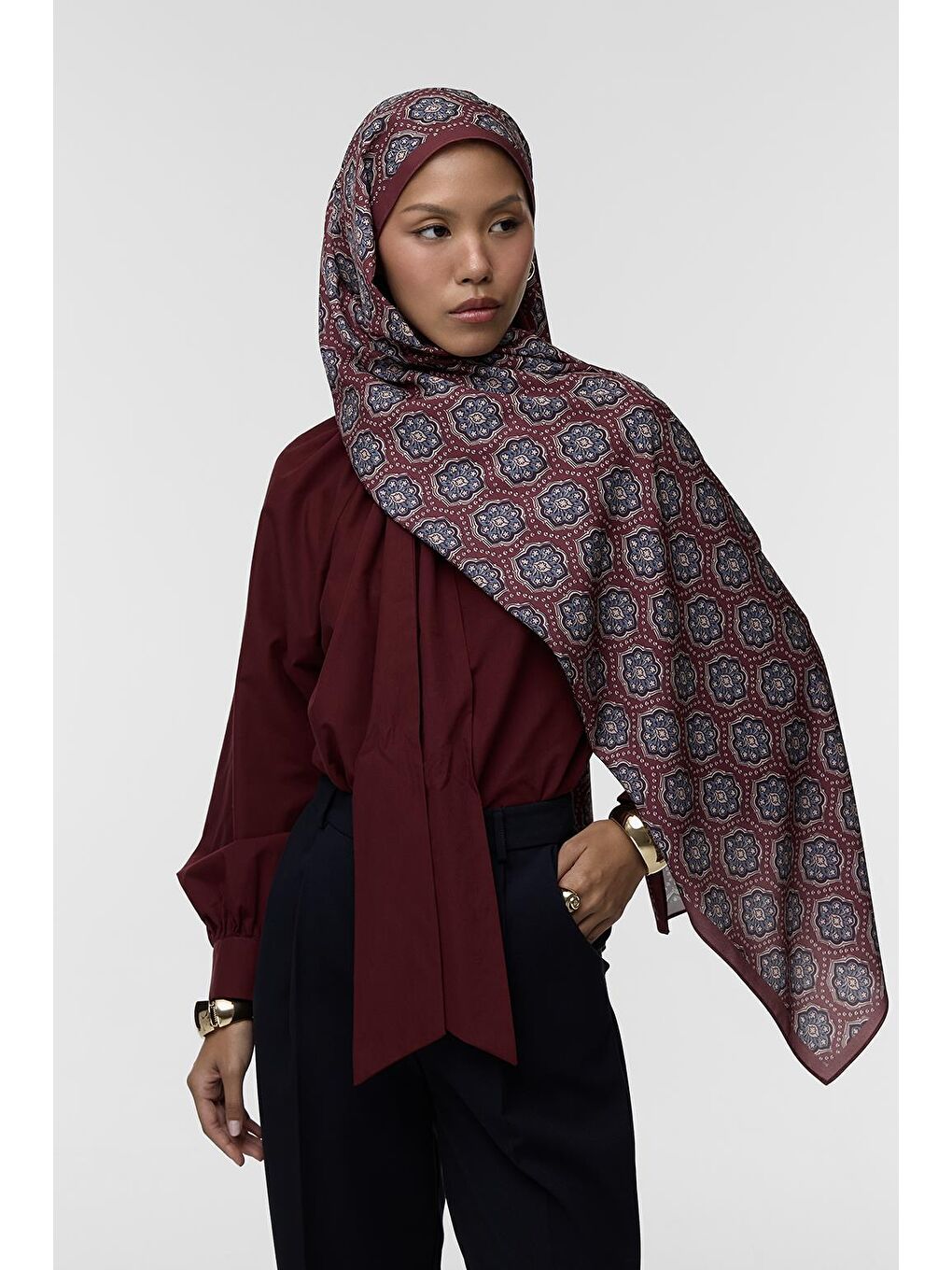 Bordo Daily Print Şal Ruby Desenli-3