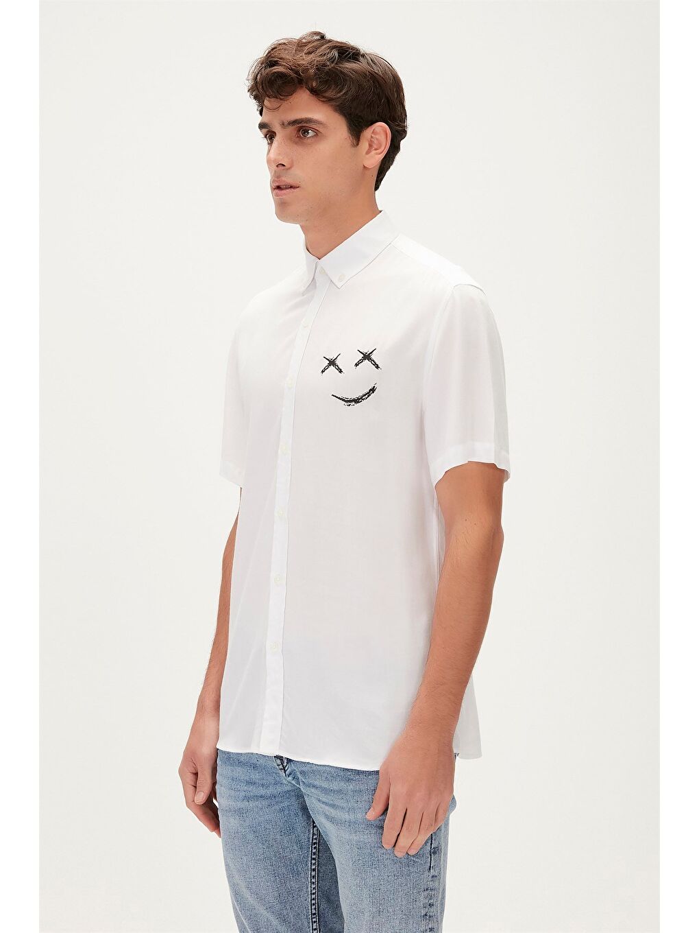 Bad Bear Beyaz Smile Shirt Off-White Beyaz Kısa Kollu Baskılı Erkek Gömlek - 1