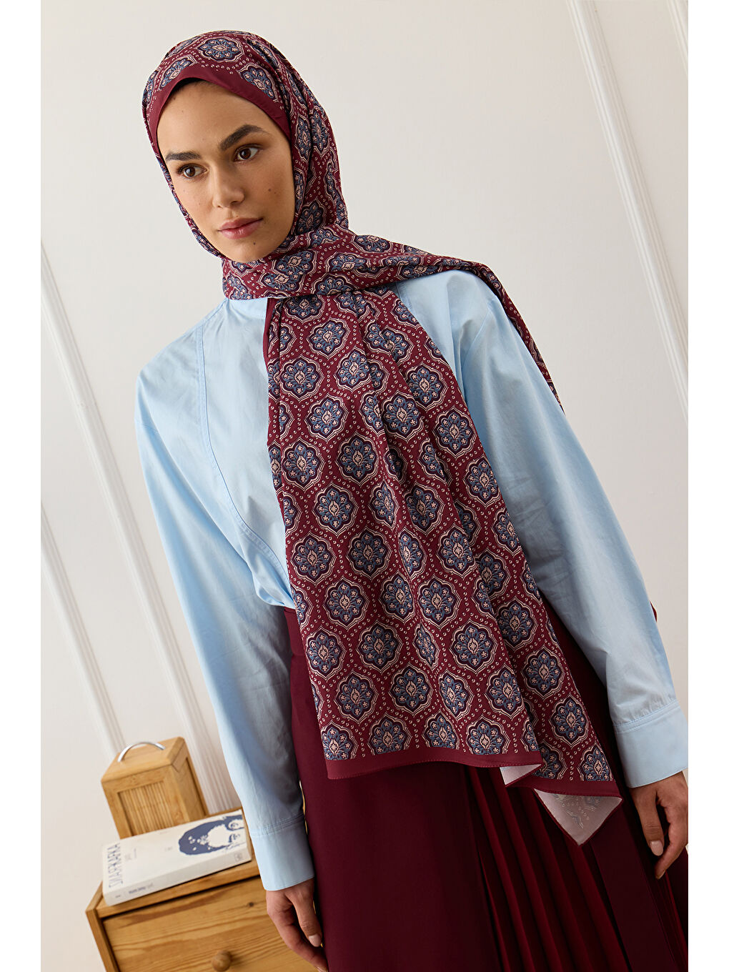 Bordo Daily Print Şal Ruby Desenli-5