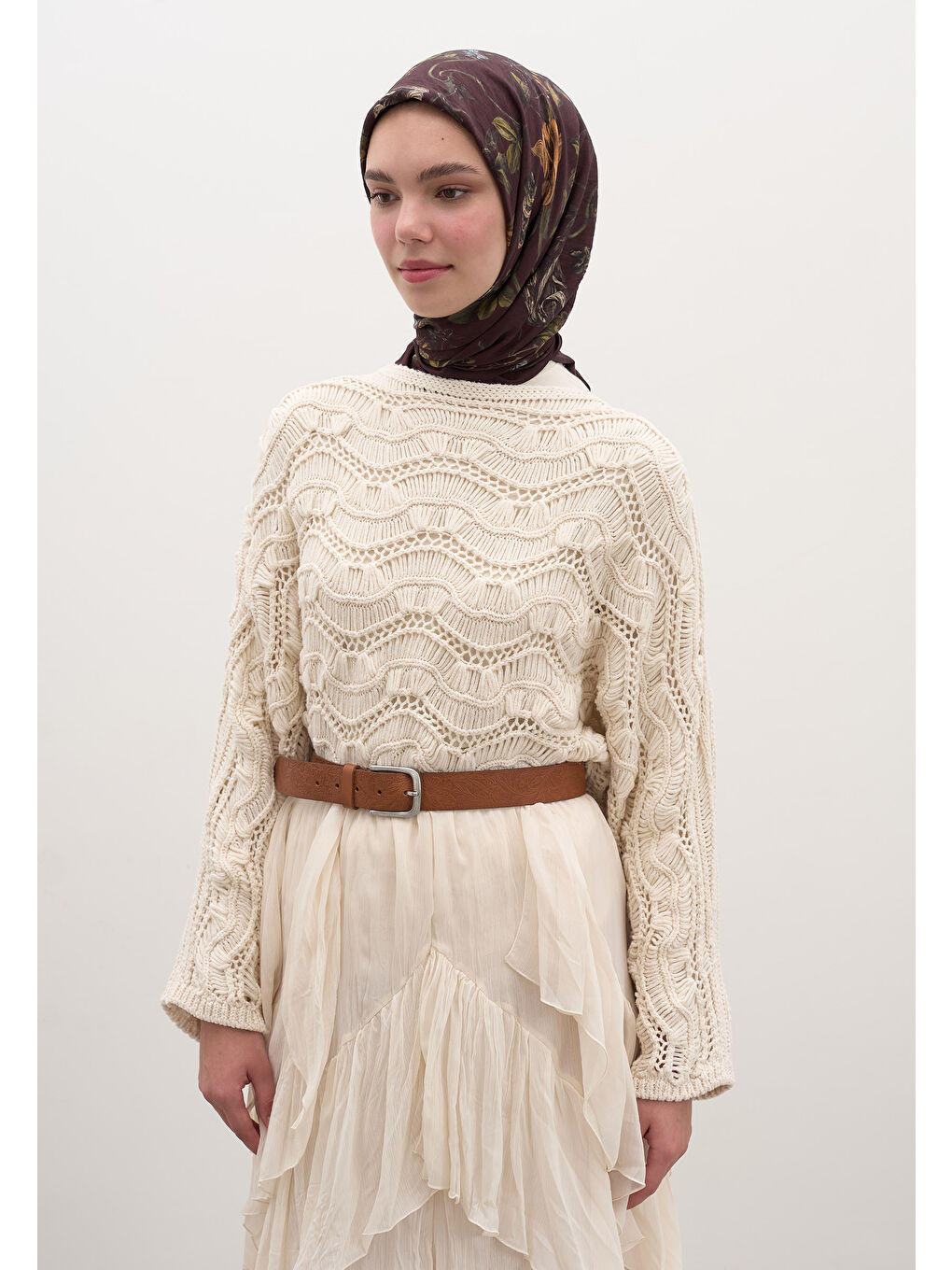 Gısele Desen Pamuklu Viskon Eşarp Bordo