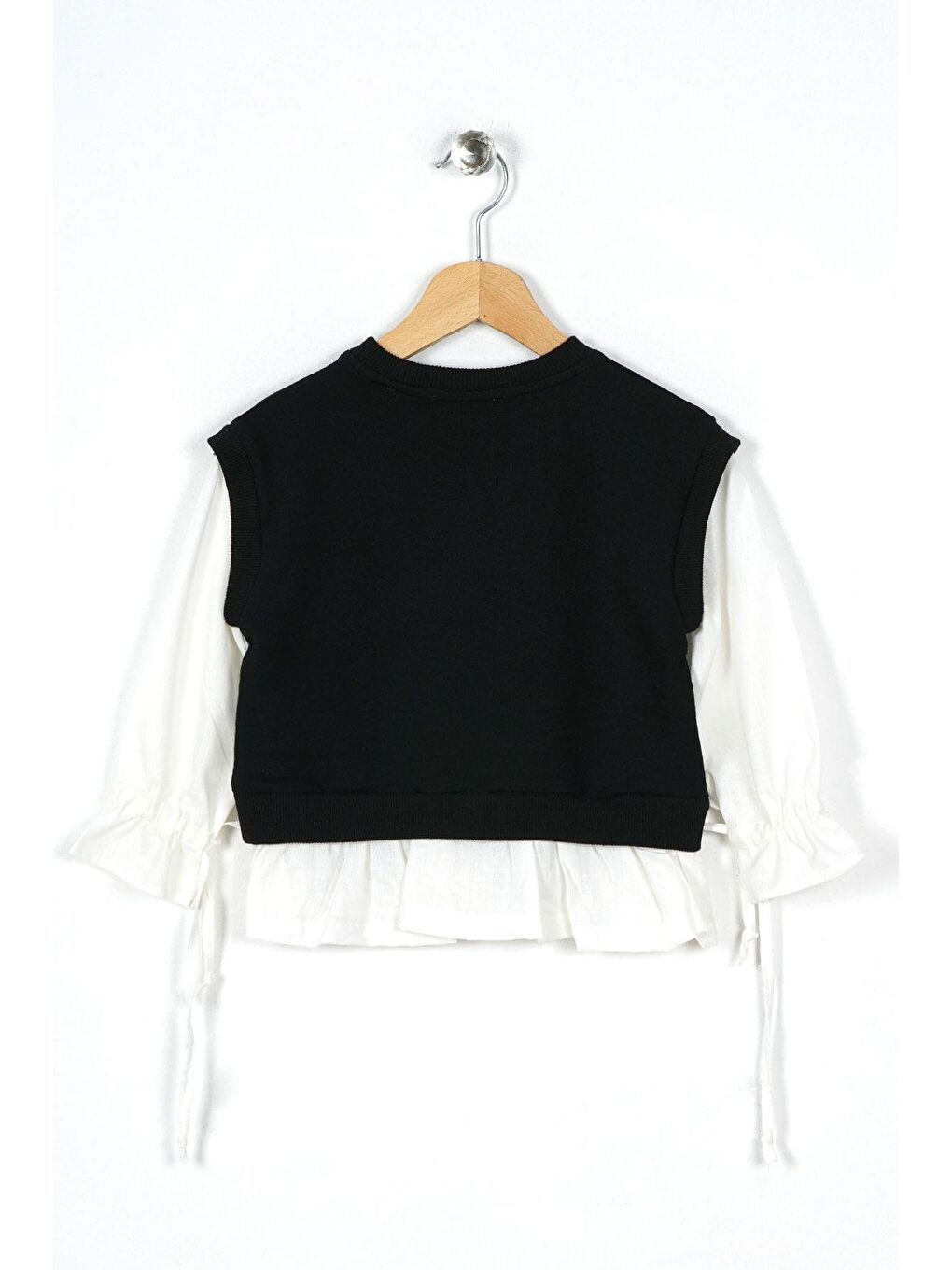 Bisiklet Yaka Nakışlı Keten Uzun Kol Siyah Renk Kız Çocuk Sweatshirt-1